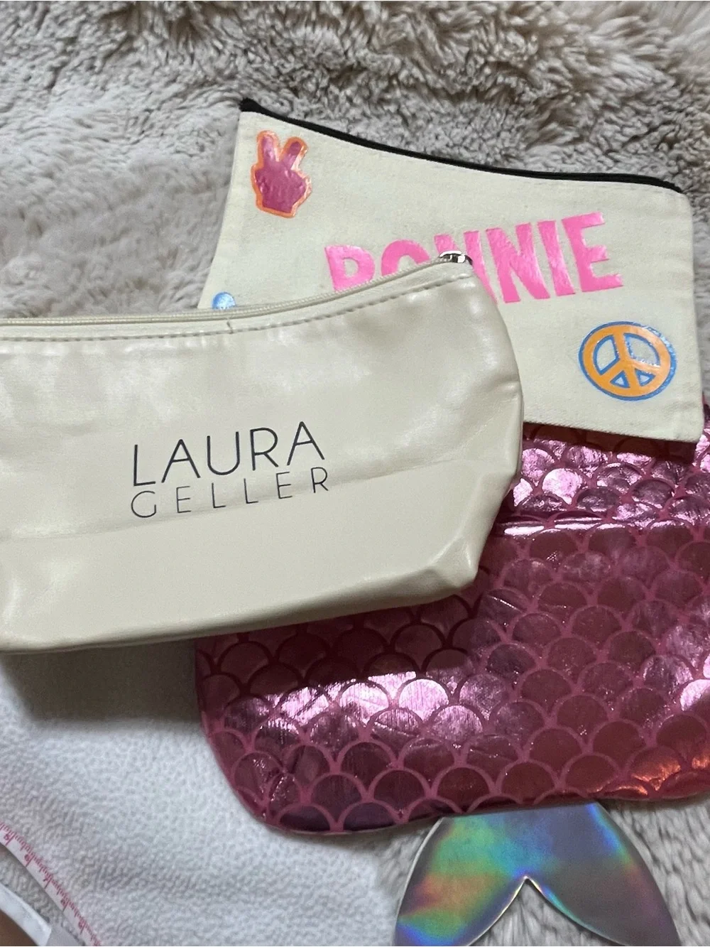 Makeup Bag Trio w/ Groovy Canvas Pouch, mermaid pouch 02-03R